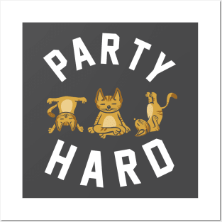 Party Hard Funny Cats Doing Yoga Posters and Art